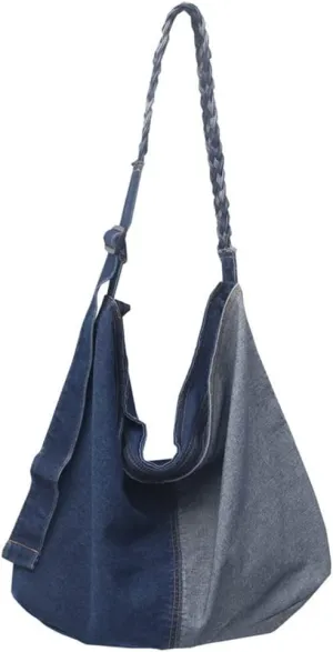 Yohora Shoulder Bag for Women Denim Crossbody Bag Casual Lightweight Shopper Handbag Retro Jean Bag