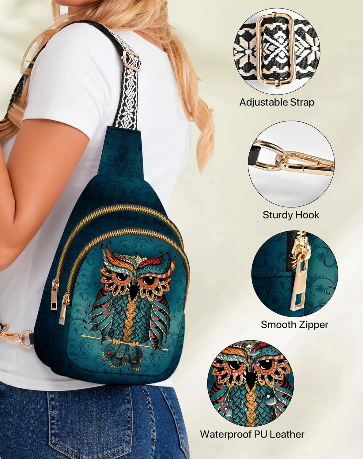 Yrebyou Small Sling Bag for Women Leather Sling Crossbody Bags Travel Chest Daypack Adjustable for Casual Outdoor