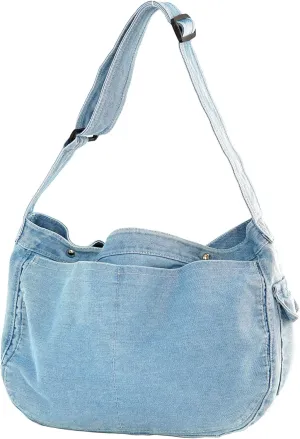 YunZh Denim Shoulder Bag for Women, Casual Style Lightweight Classic Retro Travel Shopper Hobo Bag