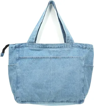 YunZh Denim Tote Bag Casual Style Lightweight Classic Retro Travel Shopper Shoulder Handbag