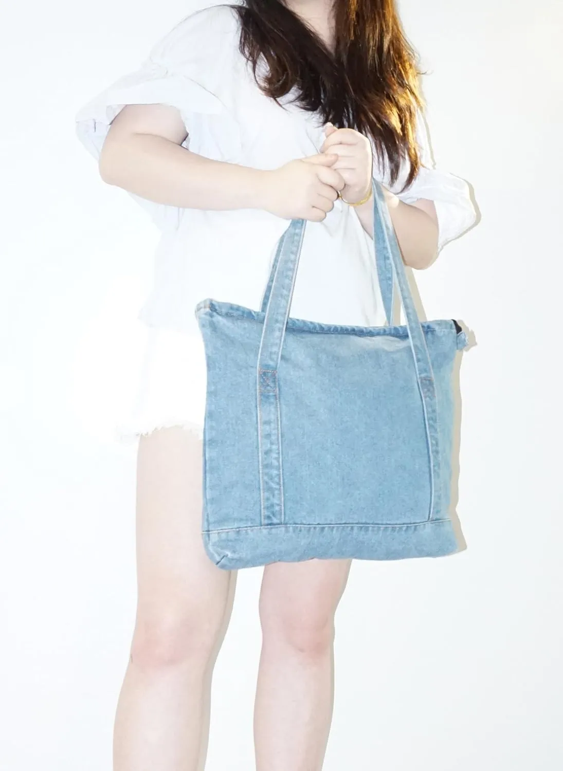 YunZh Denim Tote Bag Casual Style Lightweight Classic Retro Travel Shopper Shoulder Handbag