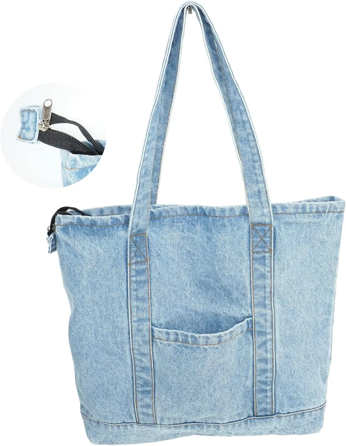 YunZh Denim Tote Bag Casual Style Lightweight Classic Retro Travel Shopper Shoulder Handbag