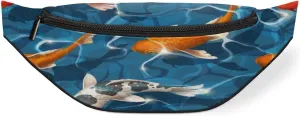 Yzrwebo Freshwater Koi Carp Crossbody Fanny Packs for Women Man, Fishes Belt Bags Fashion Waterproof Sports Waist Bag Pack with Adjustable Strap for Casual Travel Hiking Running Cycling