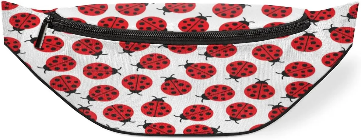 Yzrwebo Red Ladybug Crossbody Fanny Packs for Women Man, Ladybugs Pattern Belt Bags Fashion Waterproof Sports Waist Bag Pack with Adjustable Strap for Casual Travel Hiking Running Cycling