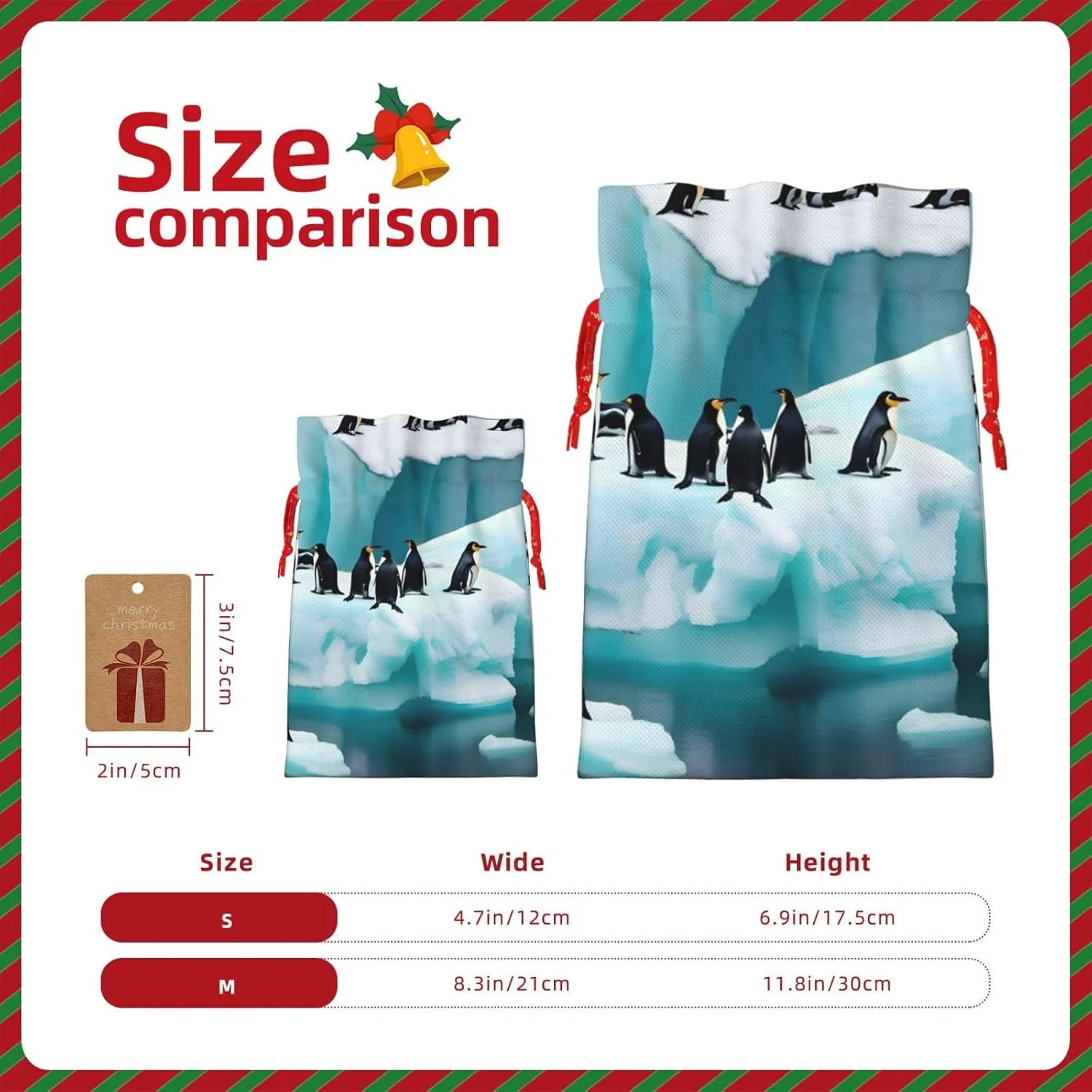 ZISHAK Penguins On The Iceberg Drawstring Fabric Gift Bags–ideal Holiday Gift Bags For Any Occasion