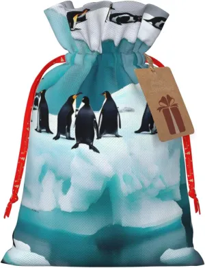 ZISHAK Penguins On The Iceberg Drawstring Fabric Gift Bags–ideal Holiday Gift Bags For Any Occasion