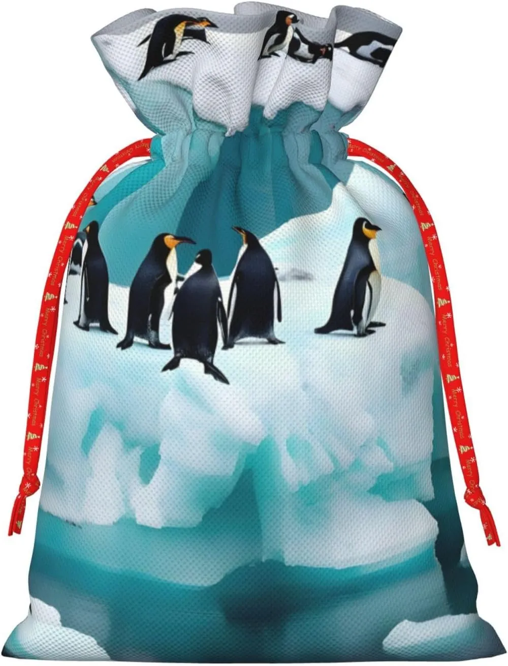 ZISHAK Penguins On The Iceberg Drawstring Fabric Gift Bags–ideal Holiday Gift Bags For Any Occasion