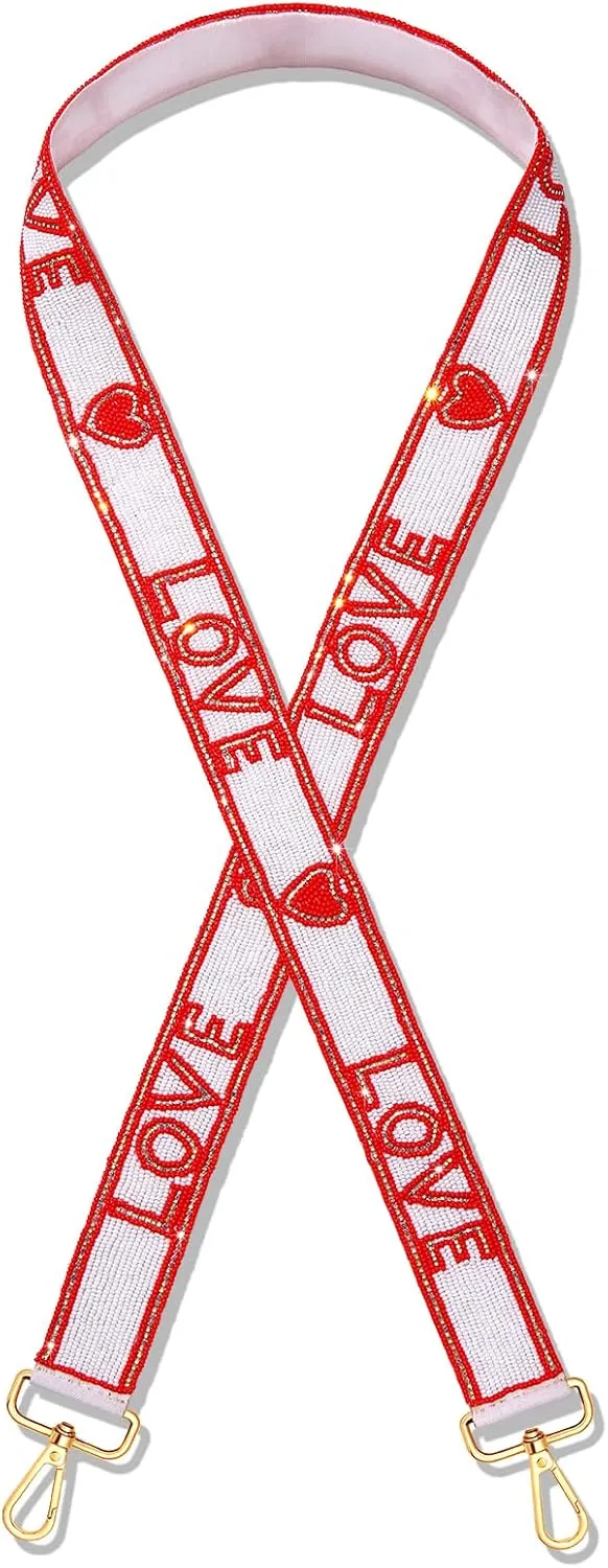 ZOLEAROPY Heart Purse Strap Valentines Day Love Heart Beaded Crossbody Shoulder Bag Strap Valentine Concert Strap Accessory