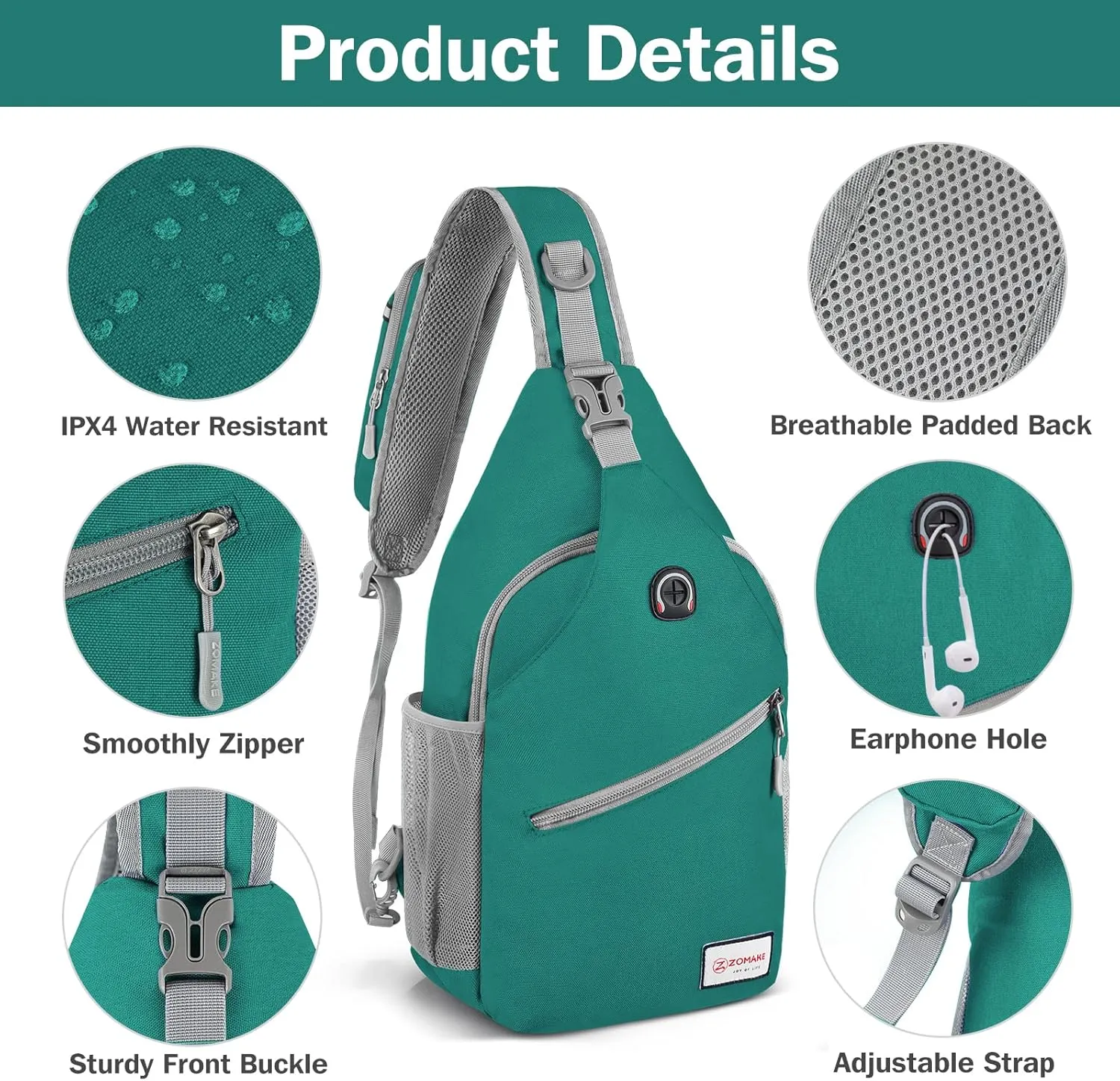 ZOMAKE Sling Bag for Women Men, Small Crossbody Sling Backpack, Mini Water Resistant Shoulder Daypack for Travel, Anti Thief Chest Bag for Hiking, Sports, Army Green(new)