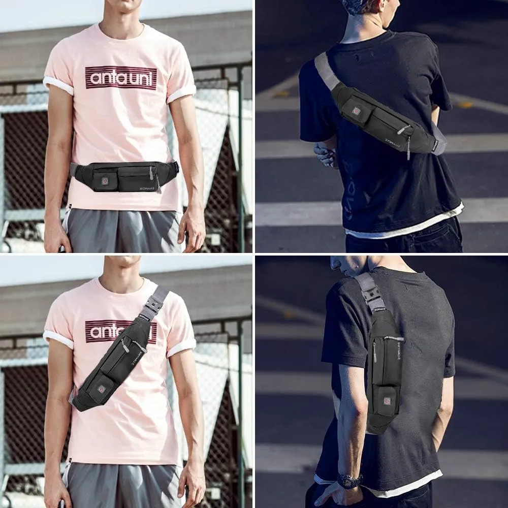 ZOMAKE Small Crossbody Fanny Pack for Women Men, Runner Belt Bag with Adjustable Strap, Water Resistant Waist Bag for Running