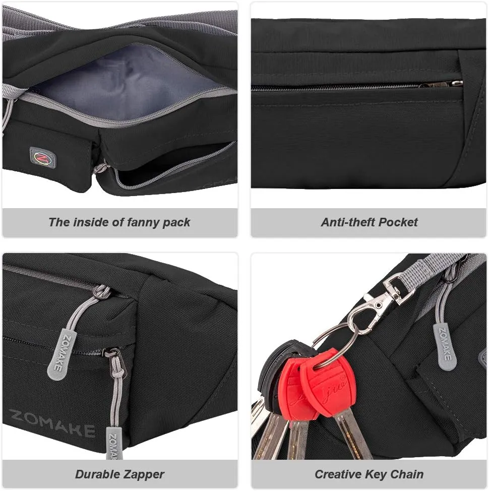 ZOMAKE Small Crossbody Fanny Pack for Women Men, Runner Belt Bag with Adjustable Strap, Water Resistant Waist Bag for Running