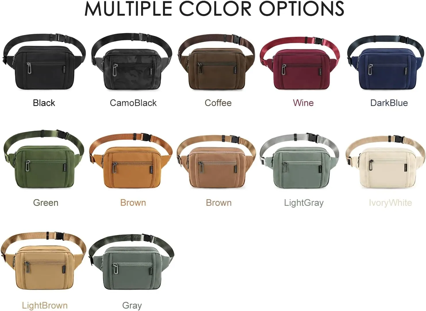 ZORFIN Fanny Packs for Women Men, Belt Bag with 5 Zipper Pockets, Fashion Waist Pack Crossbody Bag with Adjustable Belt for Travel/Shopping/Hiking/Running/Cycling (Blue, Gray Zipper)