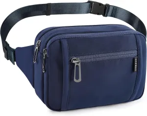 ZORFIN Fanny Packs for Women Men, Belt Bag with 5 Zipper Pockets, Fashion Waist Pack Crossbody Bag with Adjustable Belt for Travel/Shopping/Hiking/Running/Cycling (Blue, Gray Zipper)