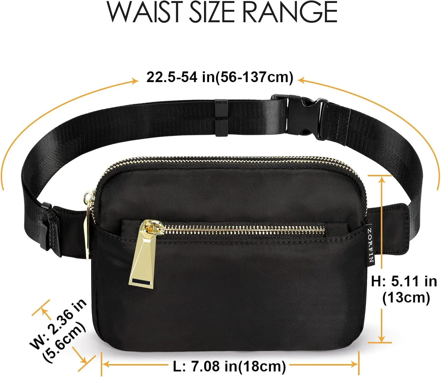 ZORFIN Fanny Packs for Women Men: Crossbody Belt Bag with Adjustable Strap - Fashion Waist Packs for Workout Running Traveling Hiking Black
